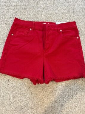 LOFT Bright Red Frayed Hem Denim Shorts